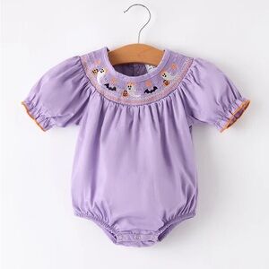 Halloween Ghostie Girl Smocked Bubble Romper 3M 6M